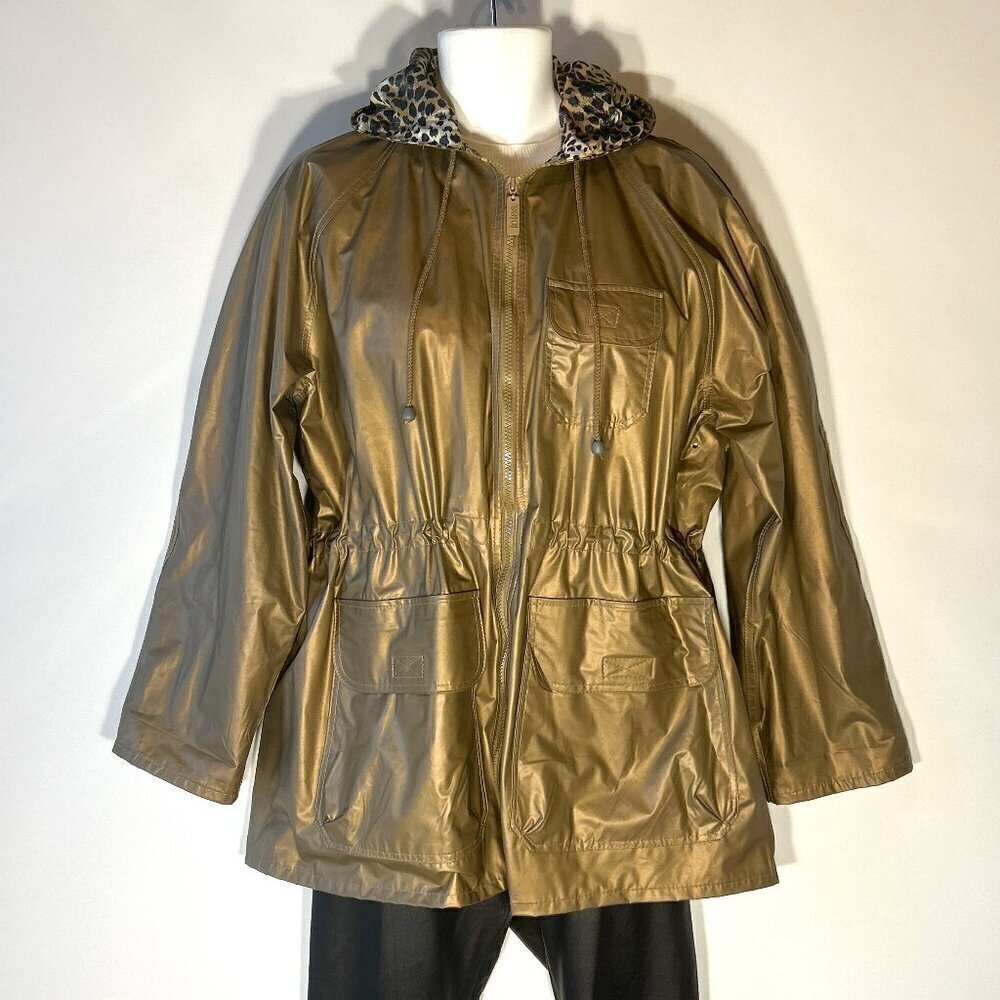 Totes SZ M Bronze green Hooded Raincoat Hooded Waterproof Utility Travel Nylon